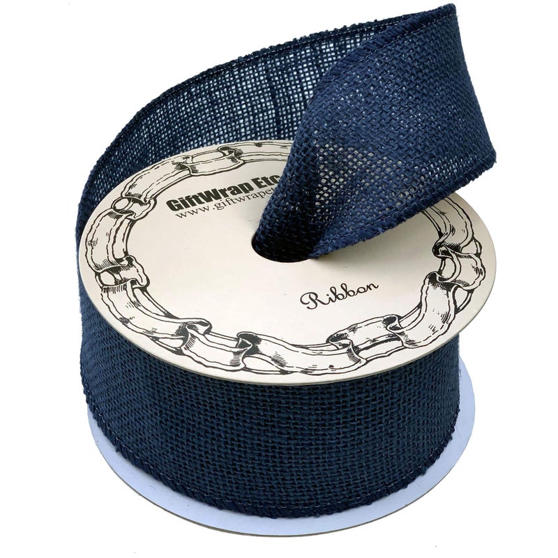 GiftWrap Etc. Navy Blue Fabric Burlap Ribbon - 2 1/2" x 10 Yards, Wired Edge, Christmas Tree Decoration, Police Support, Rustic Wedding Decor, Wreath, Patriotic, Gift Wrapping - Image 1